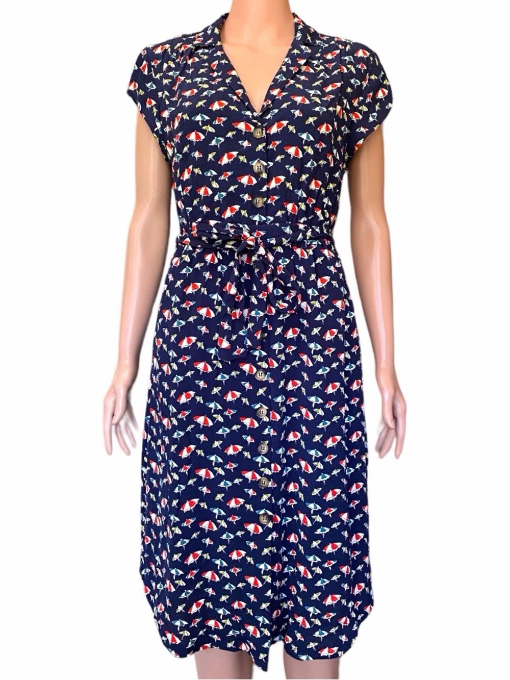 Maeve by Anthropologie Catherine Button Down Shirt Dress Umbrella Print Size 8
